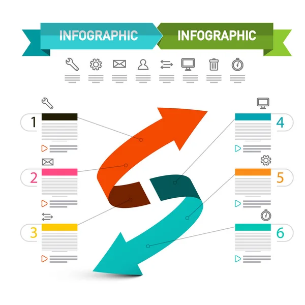 Concepto Presentación Flecha Doble Diseño Infografía Vectorial Con Iconos Texto — Vector de stock