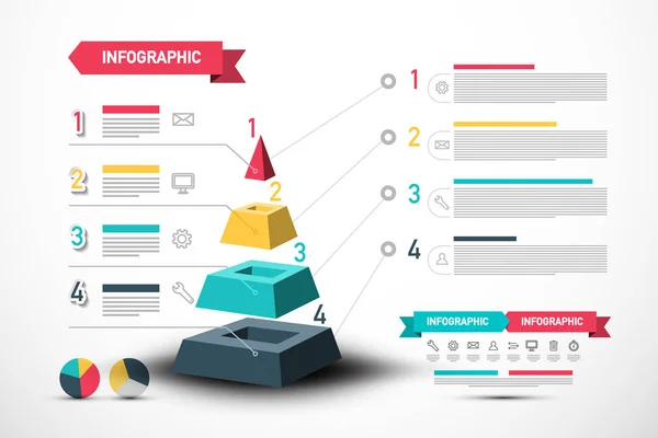 Infographic Vector Design Met Piramide Voorbeeld Teksten Vier Stappen Infographics — Stockvector