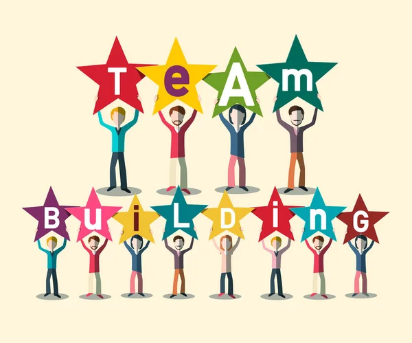 Team Building Concept People Holding Letters Stars Inglés Vector Diseño — Archivo Imágenes Vectoriales