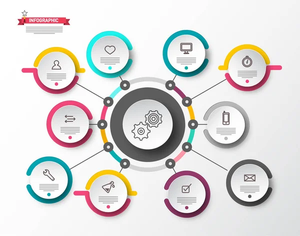 Diseño Infografía Círculo Con Etiquetas Papel Plantilla Infografías Vectoriales Concepto — Archivo Imágenes Vectoriales