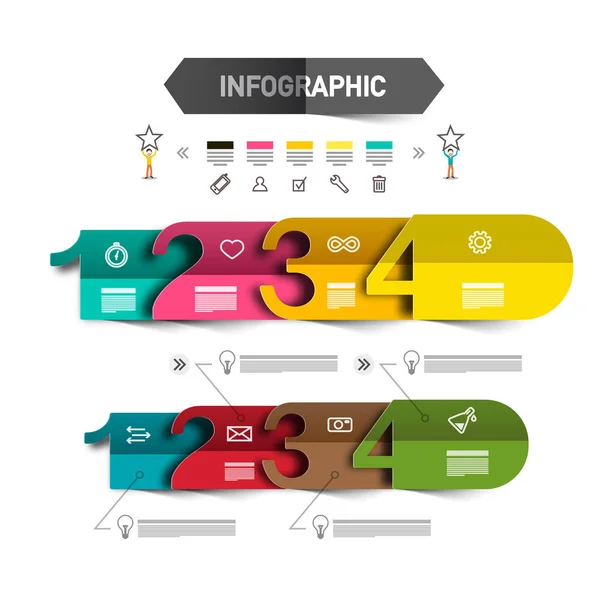 Modelo Infográfico Quatro Passos Com Ícones Textos Amostra Vector Data — Vetor de Stock