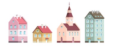 Bina simgeler. Vektör düz tasarım evlerinin izole üzerinde beyaz arka plan belirleme.