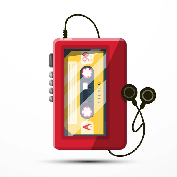 Walkman Vektor Szimbólum Retro Zene Játékos Val Audio Kazetta — Stock Vector