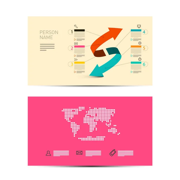 Vorder Und Rückseite Papier Visitenkarten Layout Mit Doppelpfeil Und Gepunkteter — Stockvektor