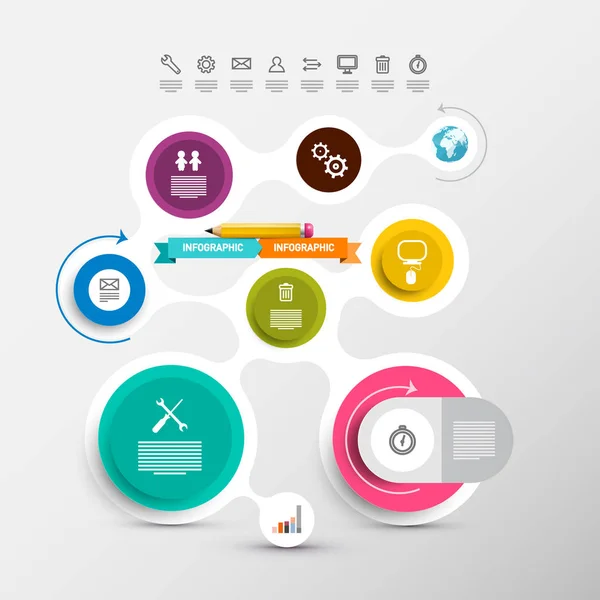 Data Flow Chart Vector Circle Labels Set Icons Infographic Layout — Stock Vector