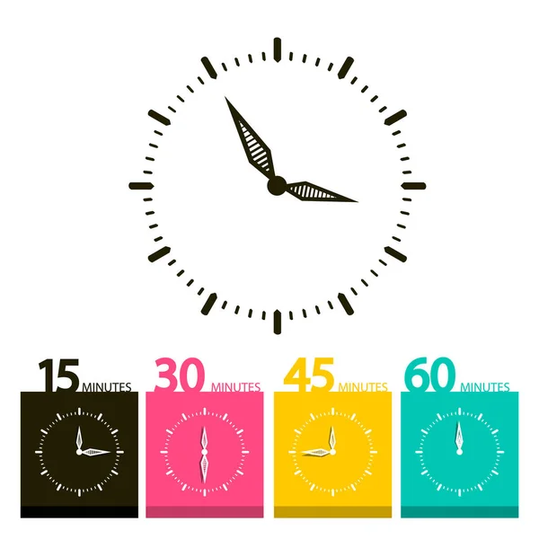 平面时钟符号 具有15 45和60分钟符号的矢量时间图标 — 图库矢量图片