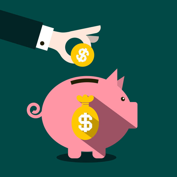Money Pig Vector Design with Coin in Hand