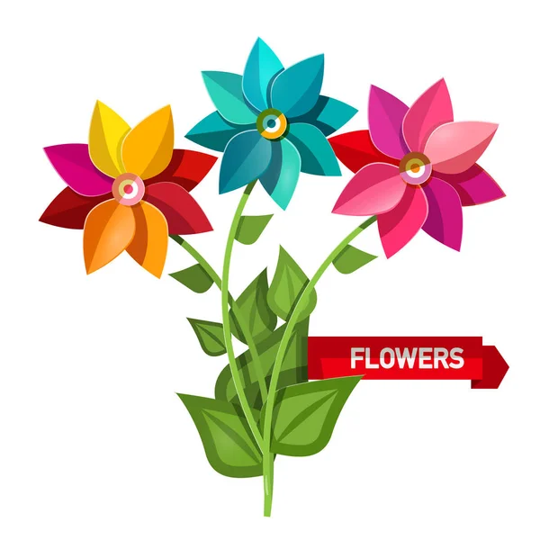 Grupo Colorido Flores Isoladas Fundo Branco Flor Primavera Buquê Vector — Vetor de Stock