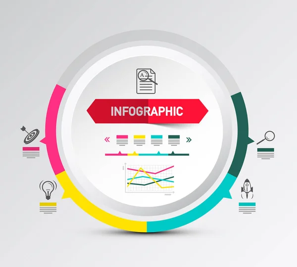 Infographic Lay Out Met Cirkel Papieren Label Pictogrammen Data Flow — Stockvector