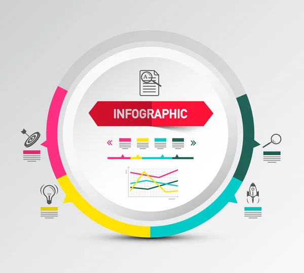 Infografik Layout Mit Kreis Papier Etikett Und Symbolen Datenflussdiagramm Konzept — Stockvektor