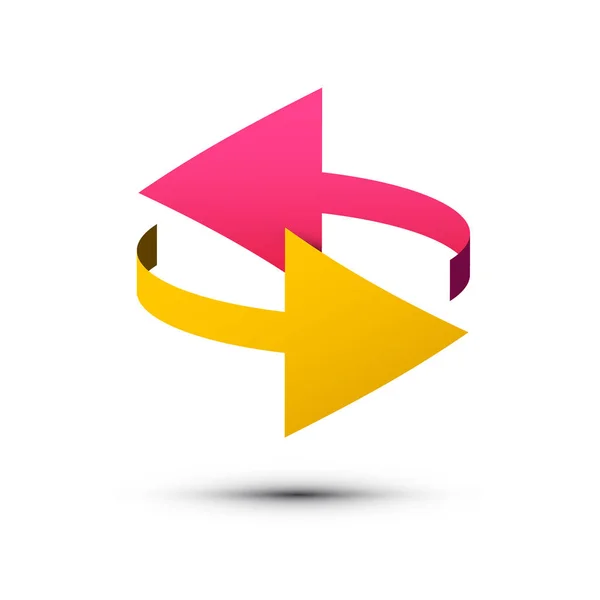Dubbelpilarna symbolen. Vänster och höger vektor rosa och gula pilikonerna isolerad på vit bakgrund. — Stock vektor