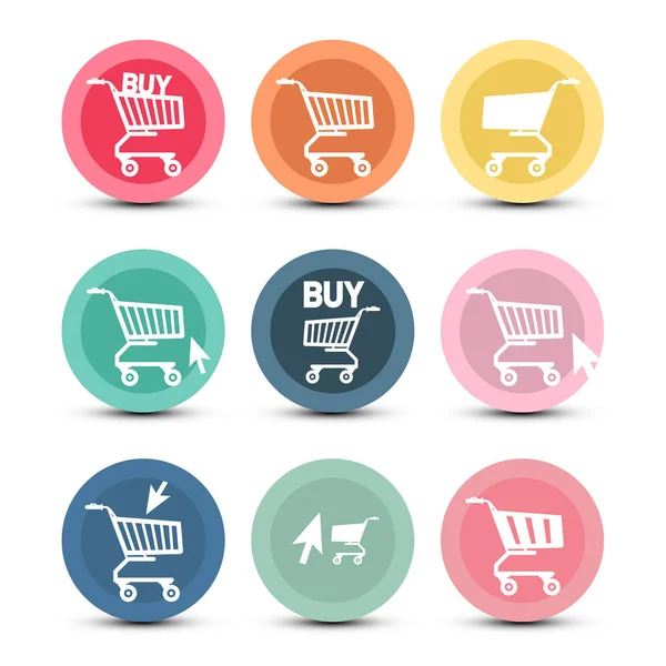 Shopping Cart Icons with Pointer Arrow Symbols. Web E-shop Vector App Design. — Stock Vector