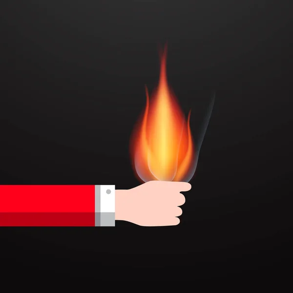 Fiamma in mano umana. Simbolo del fuoco vettoriale . — Vettoriale Stock