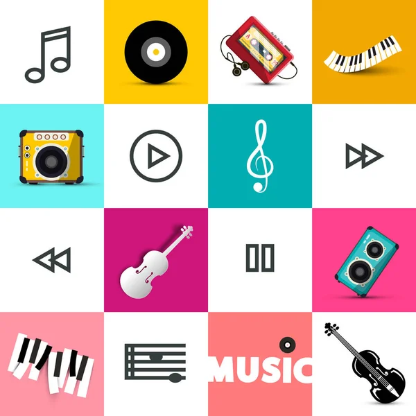 Iconos de música en Vector Retro Cuadrados Fondo — Archivo Imágenes Vectoriales