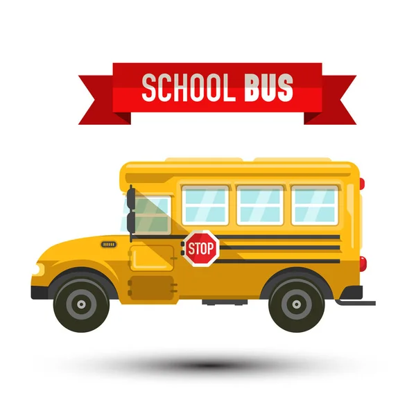 Vector amarillo del autobús escolar aislado sobre fondo blanco. Símbolo de coche con señal de stop . — Vector de stock