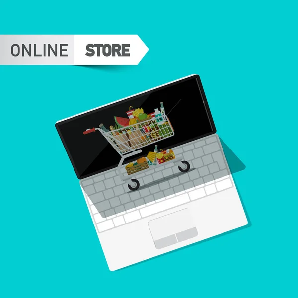 Online-Shop Vektorsymbol mit Warenkorb und Notizbuch — Stockvektor
