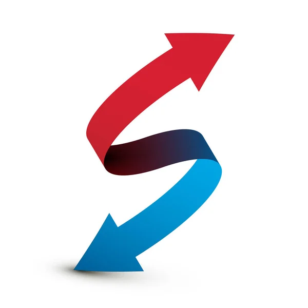 Rode en blauwe pijlen pictogram. Vector dubbele pijl Logo symbool. Op en neer richting grafisch Element geïsoleerd op witte achtergrond. — Stockvector