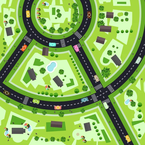Carte de ville avec rues et bâtiments — Image vectorielle