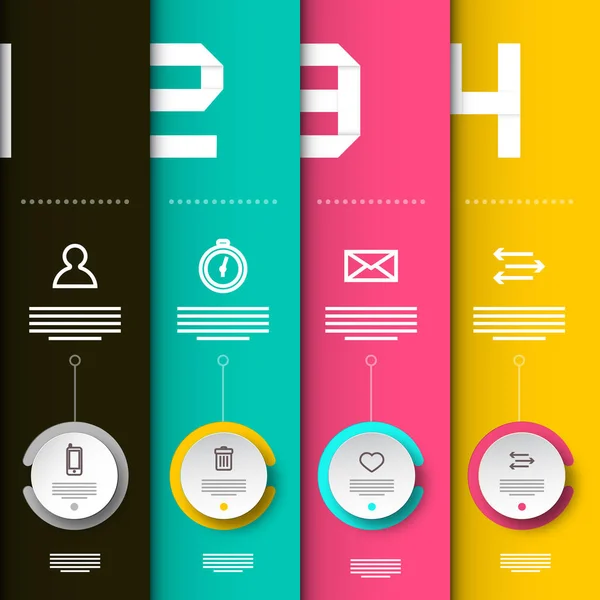 Mise en page infographique en quatre étapes avec des icônes et un exemple de texte — Image vectorielle