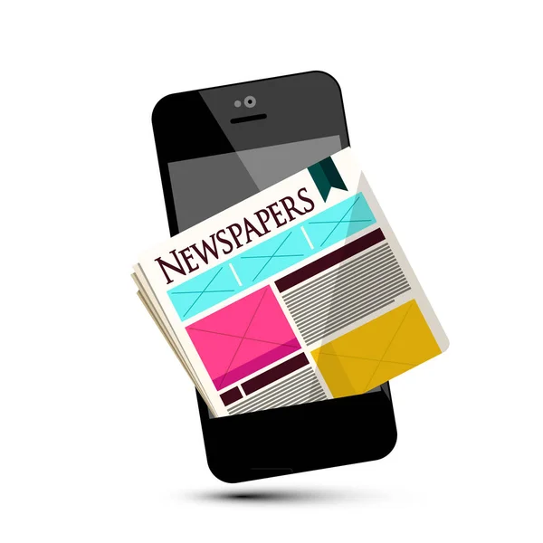Zeitungen auf dem Handy. Vektor-Handy-Nachrichtensymbol. — Stockvektor