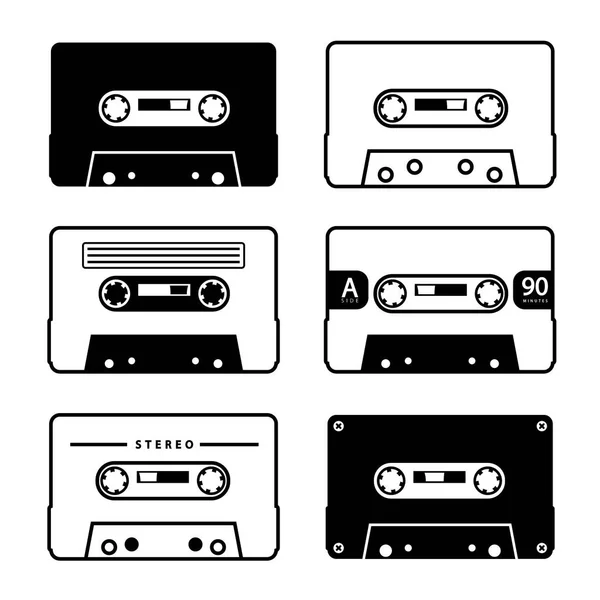 Music Tape Cassette Symbols Set Isolated on White Background — Stock Vector