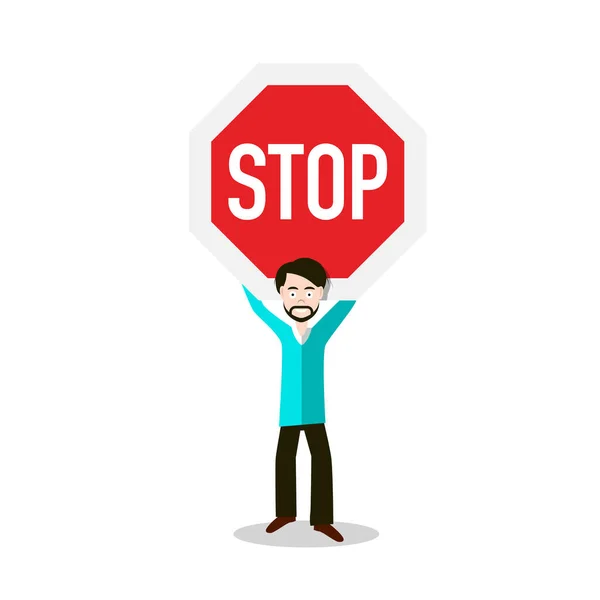 Man Holding Stop Sign Vector Ilustração —  Vetores de Stock