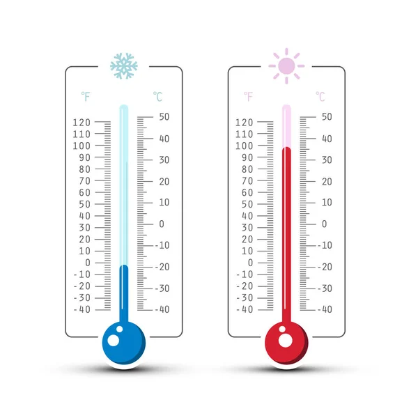 따뜻한 것과 차가운 온도계 아이콘입니다. 벡터 온도 기호 세트. — 스톡 벡터
