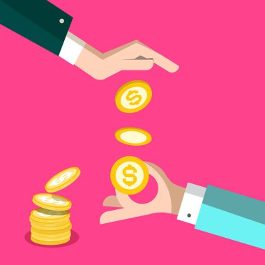 Para kavramı - dolar paralar ile eller vektör tasarımı