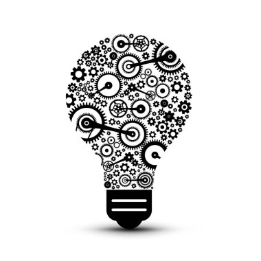 SMM ve Gears ampul içinde. Creaivity ve ilham kavramı. Ampul vektör güç simgesi.