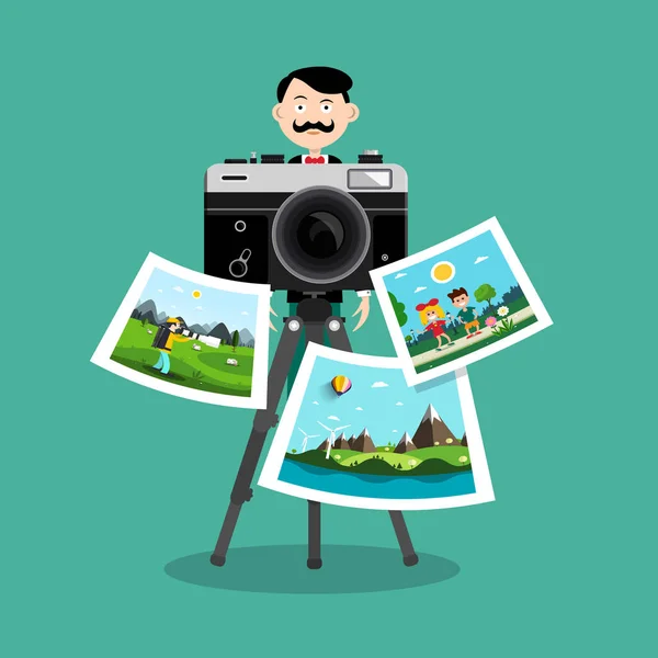 印刷图片摄影师和复古相机矢量设计 — 图库矢量图片