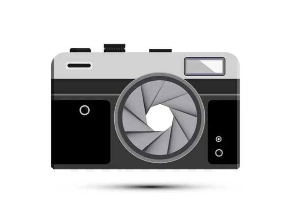 Símbolo da câmera fotográfica sem espelho do vetor retro com abertura semi-fechada — Vetor de Stock
