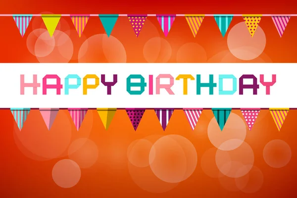 Happy Birthday Vektor Party Card Design auf orangefarbenem Hintergrund mit Fahnen — Stockvektor