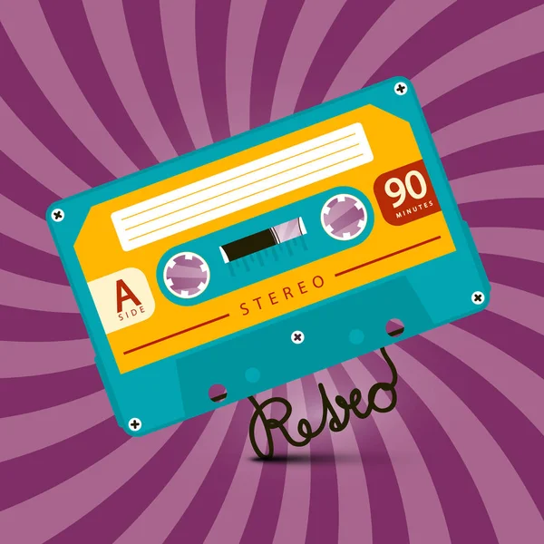 Music Retro Vector Violet Background with Audio Cassette — Stock Vector