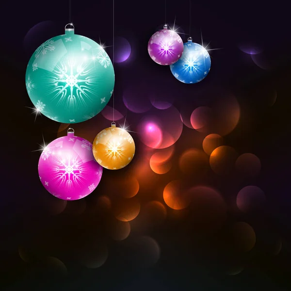 魔法のクリスマス クリスマス ボール ベクトル背景と暗い背景 — ストックベクタ