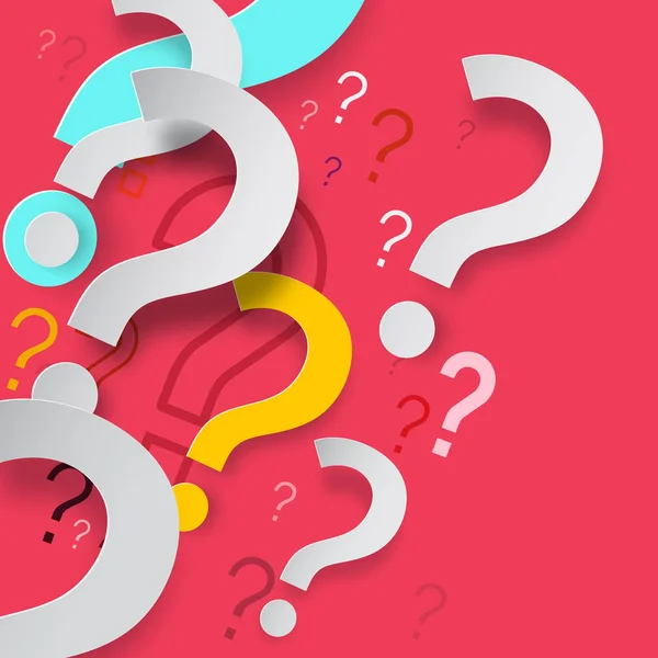 Paper Cut Question Marks on Red Background. Mystery or FAQ Backdrop Vector Design. — Stock Vector