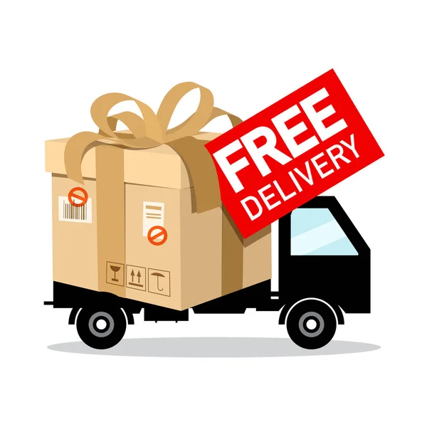 Diseño de entrega gratuita con paquete en Van Car - Símbolo vectorial de transporte de carga — Vector de stock
