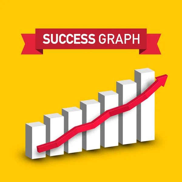 Wykres sukcesu wektor symbol z czerwoną strzałką na żółtym tle — Wektor stockowy