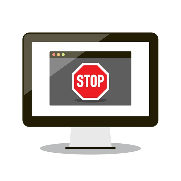 Stop Sign sullo schermo del computer. Concetto di sicurezza Internet vettoriale . — Vettoriale Stock