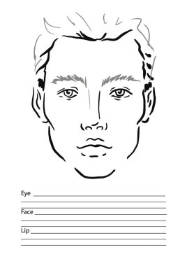 Adam yüz grafik makyaj sanatçı boş. Şablon çizimi.