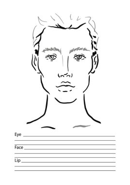 Adam yüz grafik makyaj sanatçı boş. Şablon çizimi.