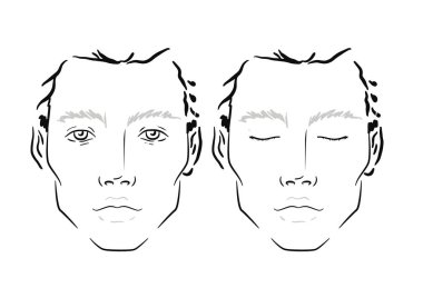 Adam yüz grafik makyaj sanatçı boş. Şablon çizimi.