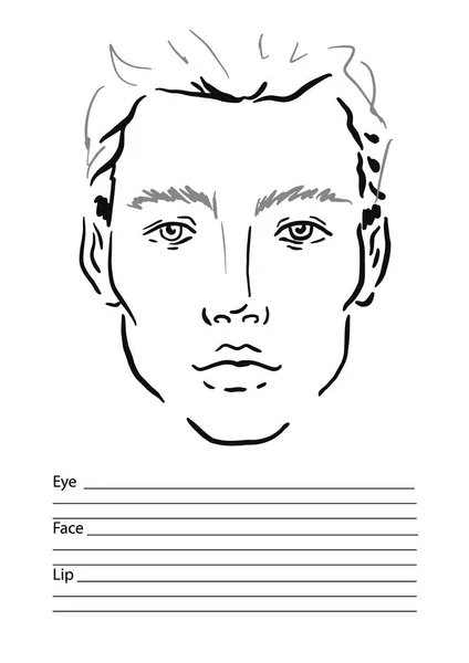 Чоловік Face Chart Макіяж Художник Бланк Шаблон Векторні Ілюстрації — стоковий вектор