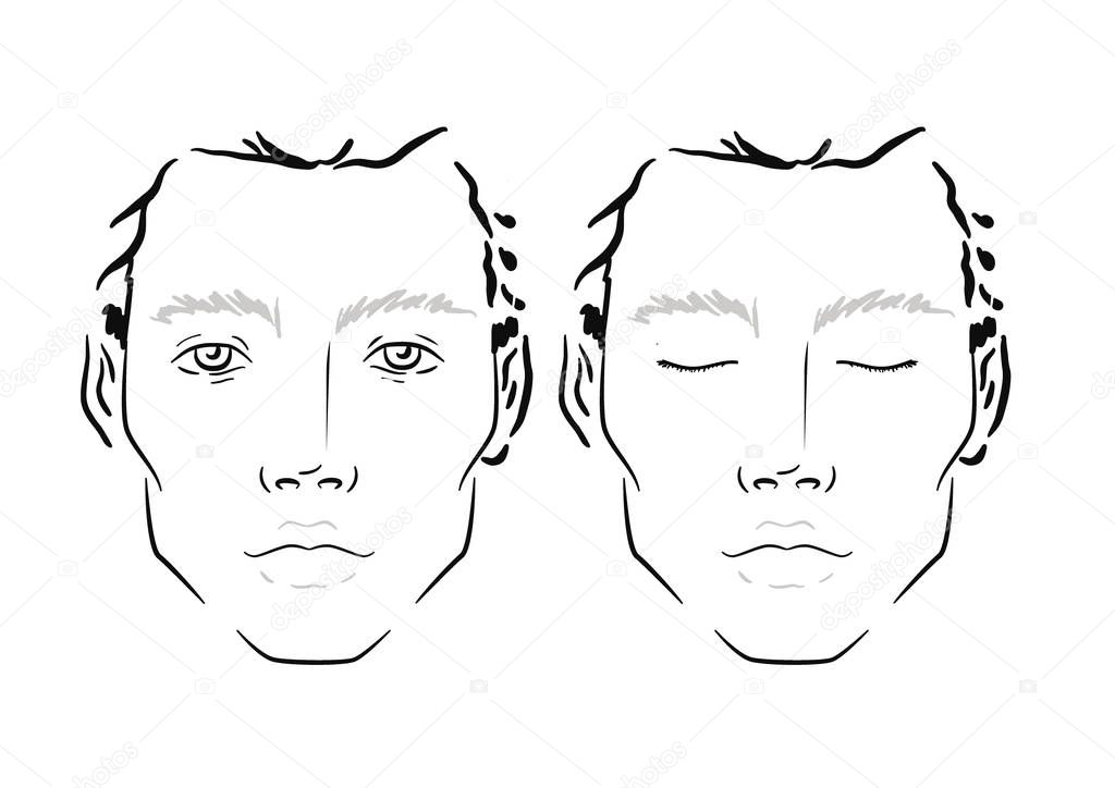 Man Face chart Makeup Artist Blank. Template. Vector illustration.