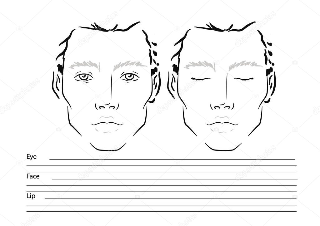 Man Face chart Makeup Artist Blank. Template. Vector illustration.