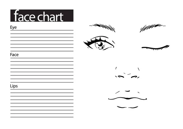 Carta facial Maquillaje Artista en blanco. Plantilla. Ilustración vectorial . — Vector de stock