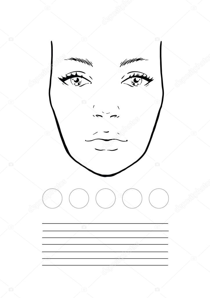 Face chart Makeup Artist Blank. Template. Vector illustration.