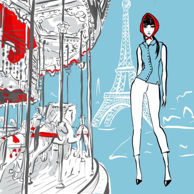 Paris 'te retro tarzında güzel bir kadın. Vintage elbise altmışlı 