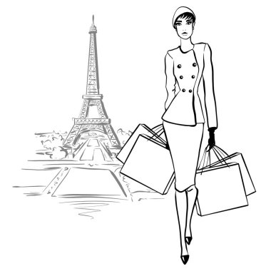 Paris 'te retro tarzında güzel bir kadın. Vintage elbise altmışlı 