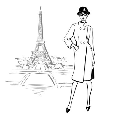 Paris 'te retro tarzında güzel bir kadın. Vintage elbise altmışlı 