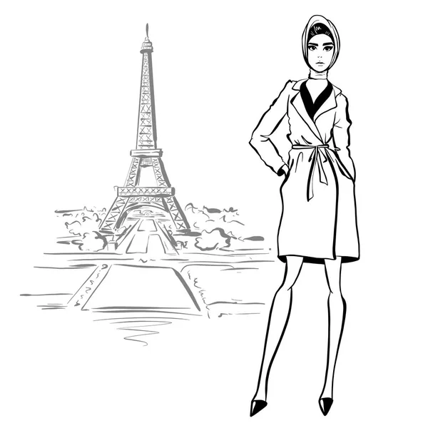 美丽的女人在复古风格在巴黎。复古礼服六十年代 — 图库照片